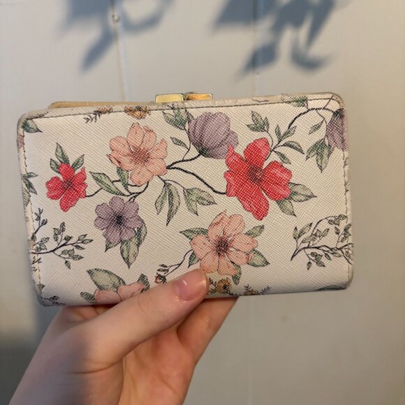 Floral White Wallet with Gold Hardware - Picture 2 of 5